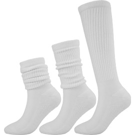 BomKinta Women Grippy Pilates Socks - Non-Slip Gripper Slouch Sock - Scrunch Crew Socks for Yoga Hospital Barre Workout Home Size 5-11 3 Pairs White White White