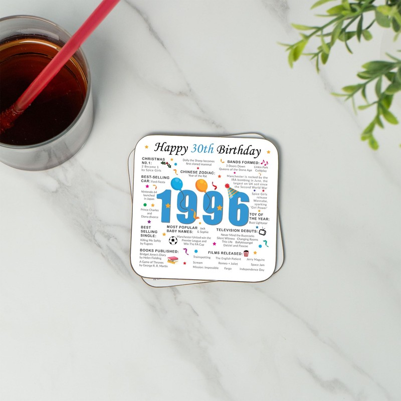 30th Birthday Coaster (2026) - Born in 1996 Facts -