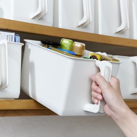 KEYUCA Handled Storage Box, Kitchen Storage (with Handle) Off-White, Small Item Organizer, Case, Storage Box, Bathroom, Kitchen Supplies, Shallow Type, Lightweight