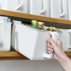 KEYUCA Handled Storage Box, Kitchen Storage (with Handle) Off-White, Small Item Organizer, Case, Storage Box, Bathroom, Kitchen Supplies, Shallow Type, Lightweight