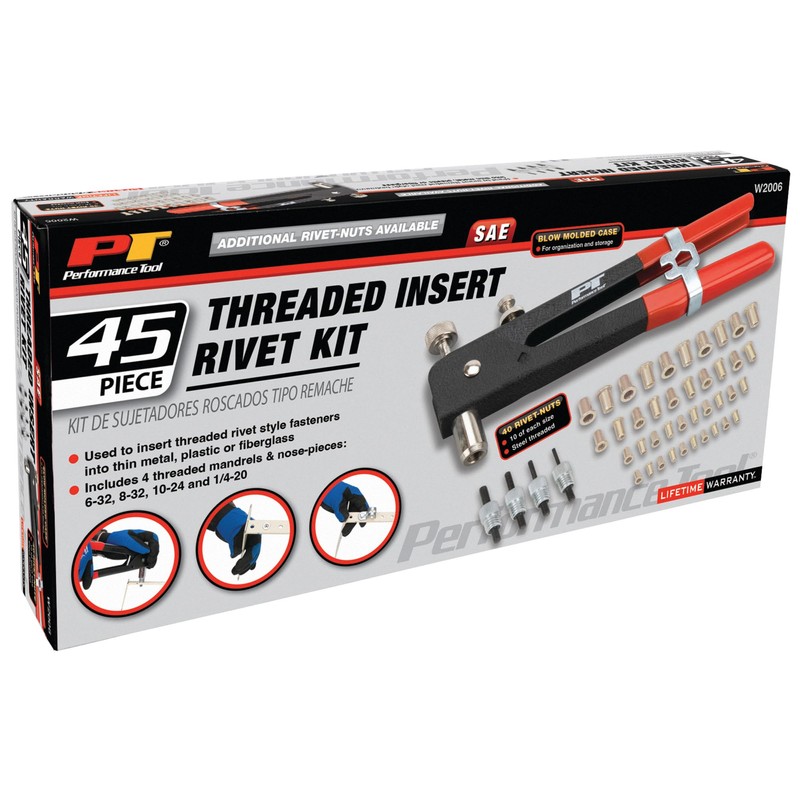 Performance Tool W2006 SAE Rivet Nut Kit Set, Riveter Tool,