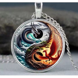 Fashion Jewelry YING YANG DRAGON PHOENIX  Pendant on 925 Sterling Silver 20" 21" 22" Necklace