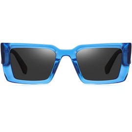 DUCO Rectangular Sunglasses for Men Women Retro Vintage Sunglasses Acetate Frame 90s Sunglasses UV400 Protection DC2346, Transparent blue frame grey lens