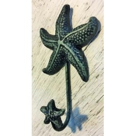 Unbranded SET OF 5 ANTIQUE BLUE GRAY STARFISH HOOKS ocean star fish seashell beach 6" in