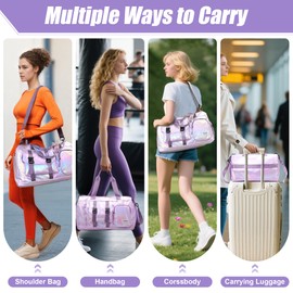 Tokeya Sports Bag Women's Travel Bag with Shoe Compartment and Wet Compartment, Waterproof Swimming Bag Women Glitter Gym Bag Girls Lightweight Foldable Duffel Bag for Sports Fitness Training Travel