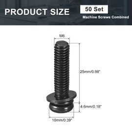 sourcing map M6 x 25mm Carbon Steel Phillips Pan Head Machine Screws Bolts Combine with Spring Washer and Plain Washers 50pcs