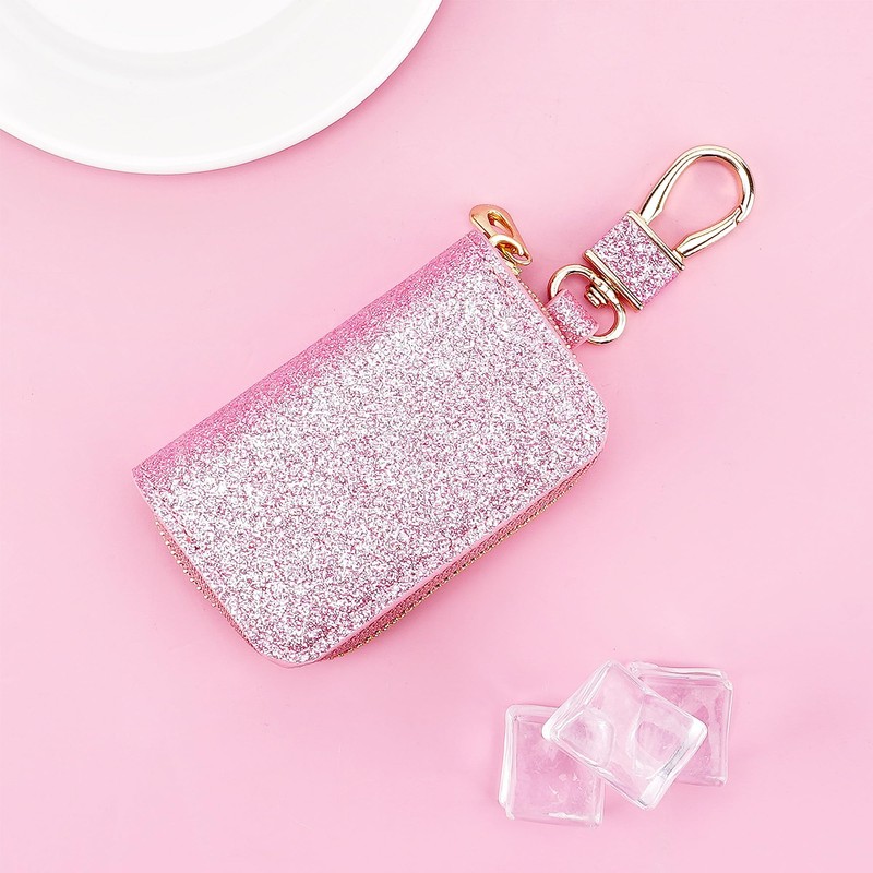 BUNCHBRAVO Pink Car Key Holder Bag with Zip-Around Case, Clip