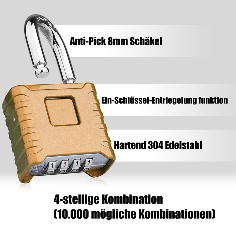 Heavy Combination Lock, Diyife 52 mm 4-Digit Combination Lock with