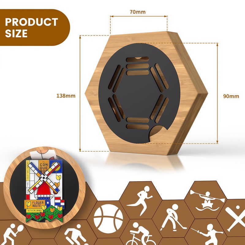 MLCLL Medal Hanger Display - Honeycomb Design, Bamboo Medal Holder,