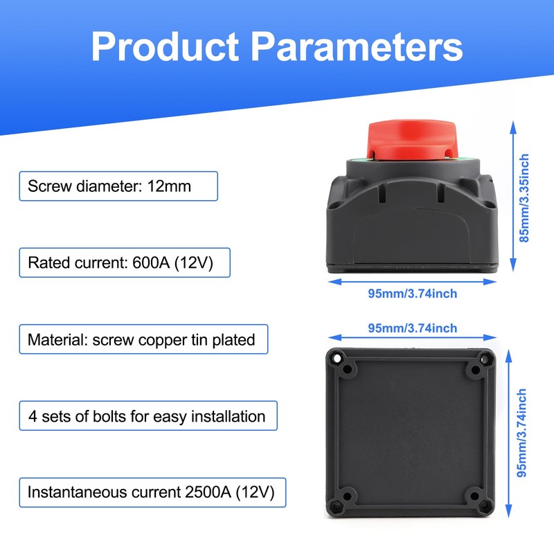 Slocable 600A High Current Battery Switch, 12-48V Waterproof Heavy Double