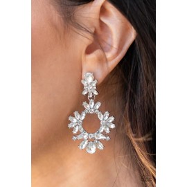Paparazzi jewelry Leave them Speechless White Rhinestone Silver Dangle Earrings