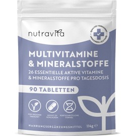 Multivitamin High Dose - 90 Vegan Tablets - 26 Valuable A-Z Vitamins and Minerals - Multi Vitamin Complex - Supports the Immune System - Laboratory Tested and No Additives - Nutravita