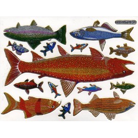 Fish Fish Animals Colourful Decal Set of 14 1-Inch Blade 135 mm x 100 mm Stickers Crafts Children Party Metallic Look