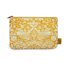 Half Moon Bay Strawberry Thief - by William Morris - Quine Yellow/White 9.4 x 6 Inch 100% recycled cotton Zipper Make-Up Pouch
