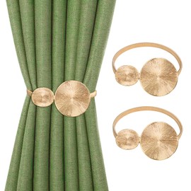 Minicoco Curtain Tie Backs 2 Pack Gold Curtain Tie Backs for Home Office Room Decor Minimalist Style Metal Springs Curtain Holdbacks(Golden Disk)