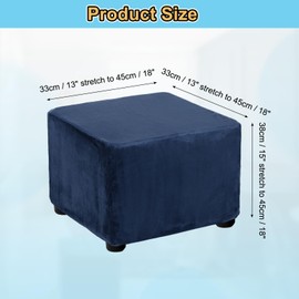 sourcing map Square Foot Stool Cover Footrest Slipcover with Elastic Band Stretch Furniture Protector for Living Room Bedroom Fit Length 60-76cm/24-30inch, Navy Blue