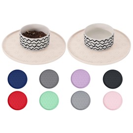 Comtim Waterproof Dog Food Mat - 2 Pack Silicone Pet Food Mat Dog Food Bowl Mats Cat Water Mats Eating Tray, Non-Slip Pet Placemat with Lip for Messy Drinkers to Protect Floor, Beige 11"×11"