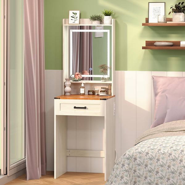 Trironsun Small Farmhouse Makeup Vanity Desk with 3 Adjustable Lighted