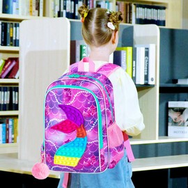 3PCS Backpack for Girls, 16" Kids Mermaid Bookbag with Lunch Box, Water Resistant School Bag for Elementary Preschool Toddler