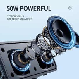 YEAHBOX Portable Bluetooth Speaker 50W Powerful Sound IPX6 Waterproof Speaker, Support Bluetooth/Aux/TF Card/U Disk Input, TWS Pairing Speakers for Home, Outdoor and Travel