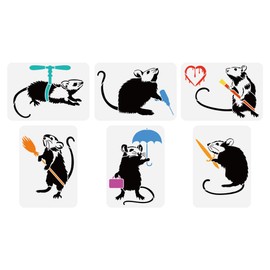 FINGERINSPIRE 6 PCS Banksy Rat Painting Stencil 8.3x11.7inch Reusable Banksy Love Rat Drawing Stencil Mouse Pattern Banksy Theme Stencil for Painting on Wood Wall Canvas Fabric Furniture