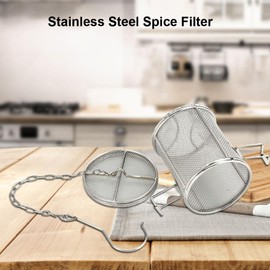 Stainless Steel Filter, Tea Ball Strainer Soup Seasonings Basket Tea Ball Loose Leaf Tea Steeper Seasoning Separation Filter (8 * 10cm)
