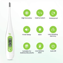 femometer Digitales Fieberthermometer, Rektal, Oral, Achselthermometer Fieber Thermometer für Baby Kinder Erwachsene, Genaue und Schnelle Ablesungen, Wasserdichte Sonde (grasgrün-2 packungen)