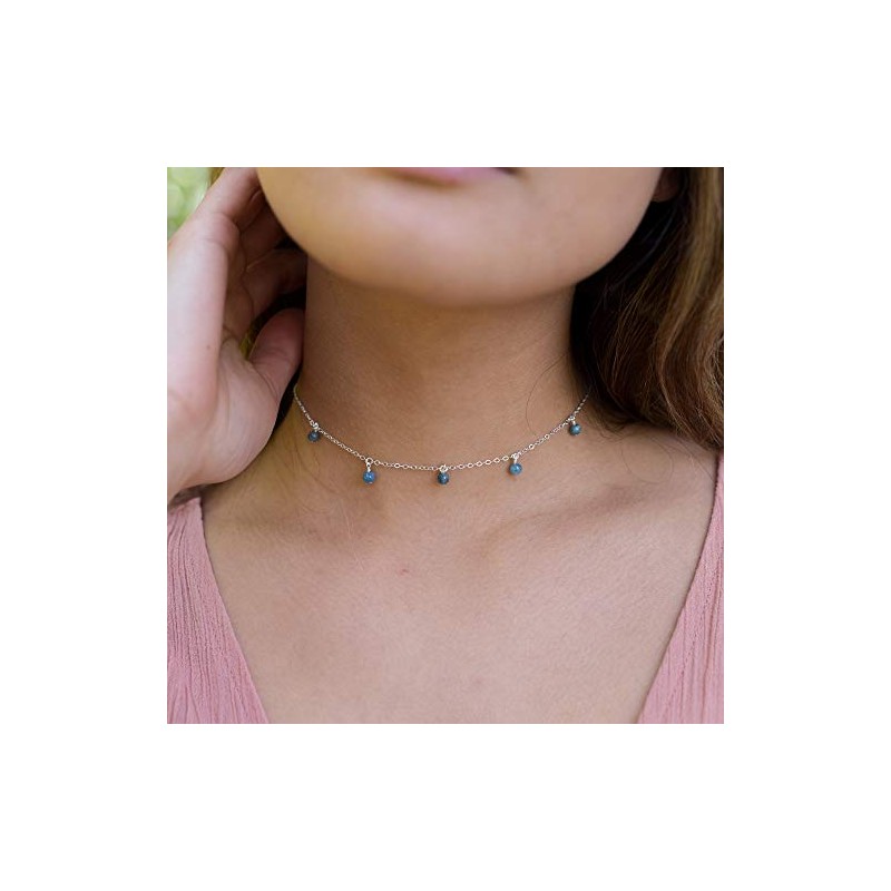 Apatite Bead Drop Choker in Sterling Silver