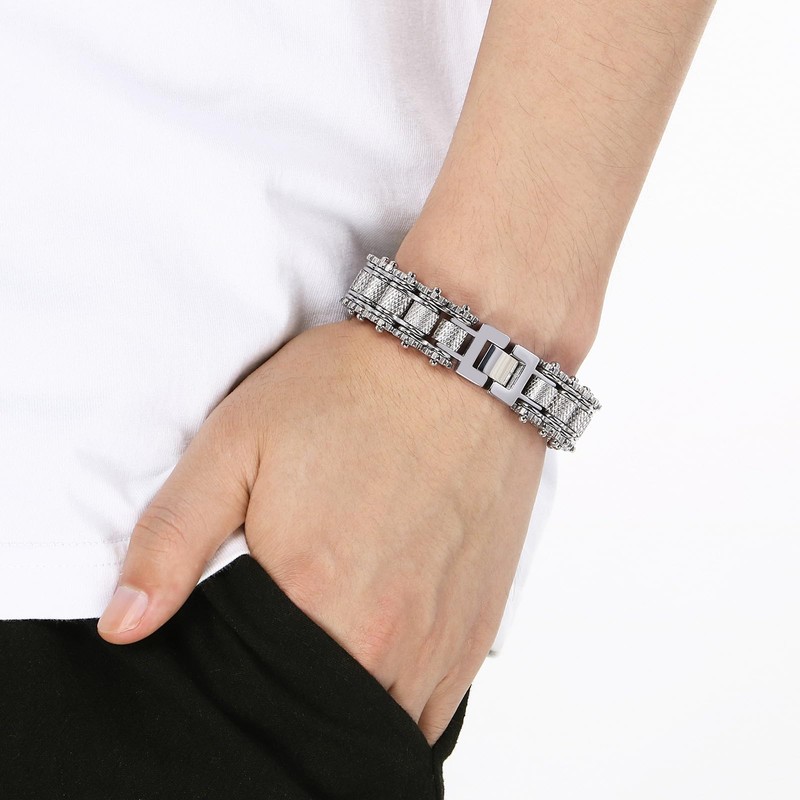 Klapgo Men's Stainless Steel Gear Link Chain Bracelet Industrial Motorcycle