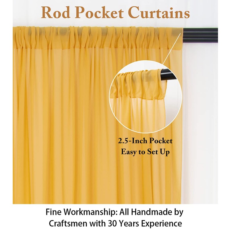 ShinyBeauty Gold Chiffon Curtains 2 Panels 2.4x10 FT Chiffon Backdrop