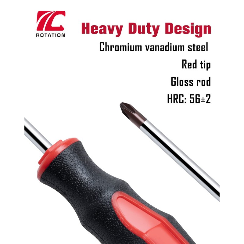 ROTATION 8-Piece Magnetic Screwdrivers Set with red tip, 4 Phillips