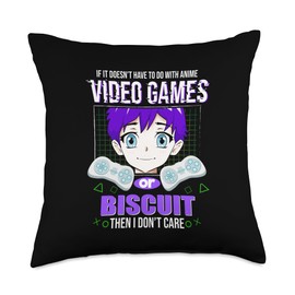 Game Player Witty Wafer Manga Funny Sayings Anime Videogames or Biscuit Gamer Funny Gaming Humor Cracker Throw Pillow, 18x18, Multicolor