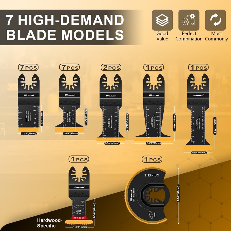 Bionso 22PCS Titanium Oscillating Tool Blade Cuts Metal and Wood,