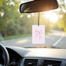 DEQSX Preppy Pink Floral Car Air Freshener 4 Pcs, Cute Flowers Coquette Bow Hanging Air Freshener for Cars Closet Drawer Books Bathroom Office, Girly Cute Car Accessories Mirror Decor for Women