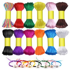 WHC 12 Pieces 1.5 mm Satin Cord Pearl Yarn for Friendship Bracelets, Bracelet Band, 12 Colours Nylon Thread for Bracelets, Latch Bands for DIY Jewellery, Necklace, Bracelet, String (20 m of Each