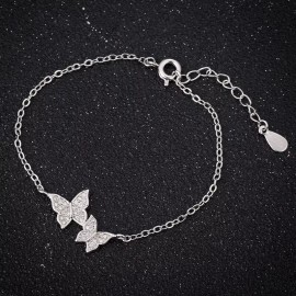 Butterfly ZARD Double Butterfly Dainty Link Chain Bracelet in  CZ Pavé Sterling Silver