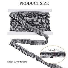 letsinstyle 10 Yards Ruffle Pleated Lace Trims, Black Gingham Ribbon, Gathered Fabric Edge Trimming Embroidery Lace Ribbons for Dress Clothing Pillow Hats Cuffs DIY Craft