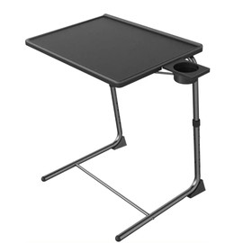 ZM&ZR TV Tray – 6 Adjustable Height Levels & 3 Tilt Angles – Foldable Multipurpose Snack Table with Retractable Cup Holder – Slide Under Sofa or Bed – Portable Laptop, Dinner & Coffee Table