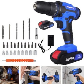 Cordless Drill Set 21V Electric Power Drill 3/8” Keyless Metal Chuck, 45N.m Torque, 1.5AH Li-ion Battery & Fast Charger, Variable Speed, 25+1 Position and 26pcs Drill/Driver Bits, Built-in LED Light