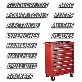 Magnetic Tool Box Labels 12 Pack, Reusable Magnetic Toolbox Labels Suitable for Garage Organization,Steel Toolboxes,Drawers and Mechanic Carts (Black)