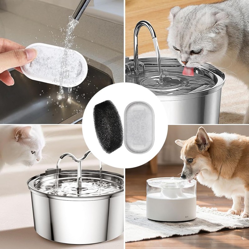 16 Pcs Cat Water Fountain Filters 8 Pcs Activated Carbon