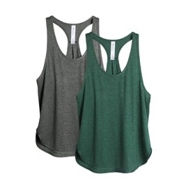 icyzone Workout Tank Tops for Women - Athletic Yoga Tops, Racerback Running Tank Top Loose Fit (L, Charcoal/Army)