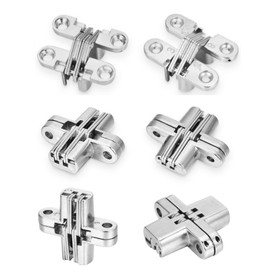 Lpraer 6 Packs Hidden Door Hinges Invisible 180 Degree Cross Hinge for Doors Kitchen Cabinet Hinges Concealed,Stainless Steel, 0.47'' Width, 1.71" Height (Cross Hinge-1.71 inch-6 Packs)