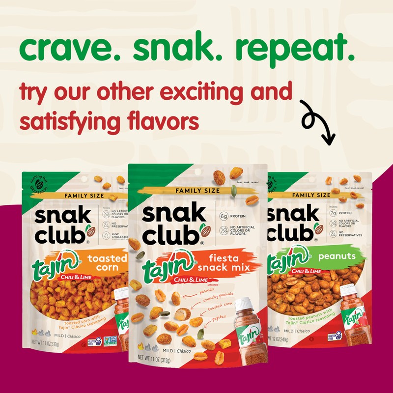 Snak Club Tajin Crunchy Peanuts, Nuts with Chili and Lime