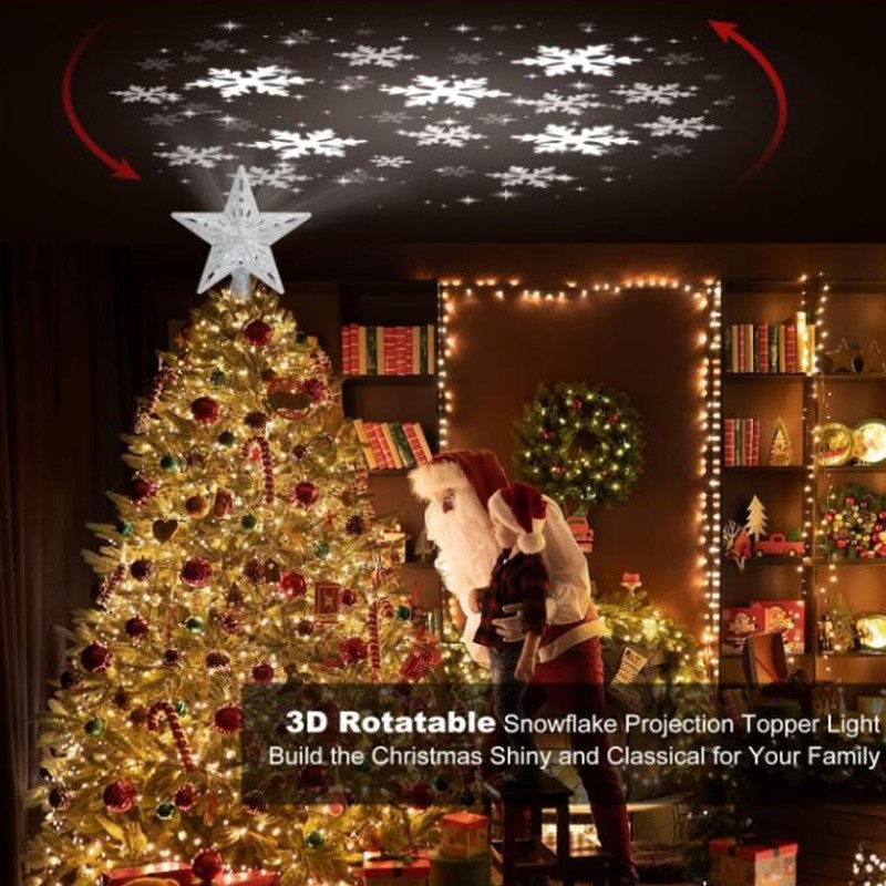 Christmas Tree Topper Lighted with Projector Christmas Star Tree Topper