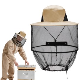Beekeeper Hat with Veil, Hat with Mosquito Net, Foldable Mosquito Net Hat, Beekeeper Hat for Outdoor Enthusiasts, Agriculture, Hunting, Hiking and Gardening (Khaki)
