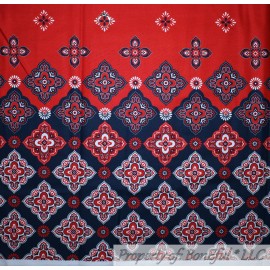 Signature BonEful FABRIC FQ Cotton Quilt Red Blue White Border Print Bandana Flower Garden