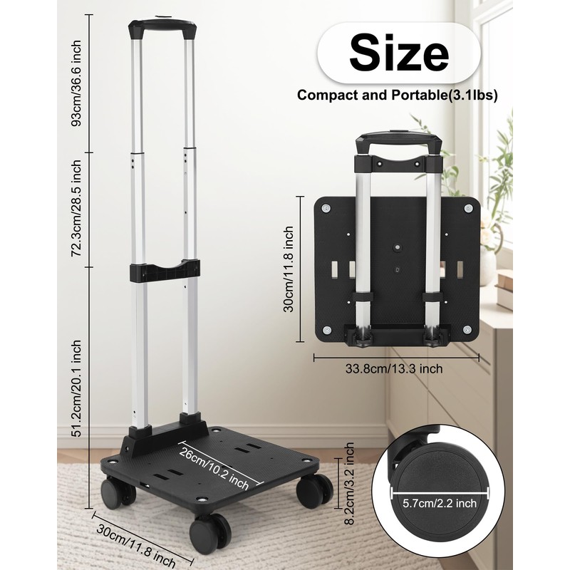 Relavel Folding Hand Truck, Lightweight Small Dolly Cart with 360°