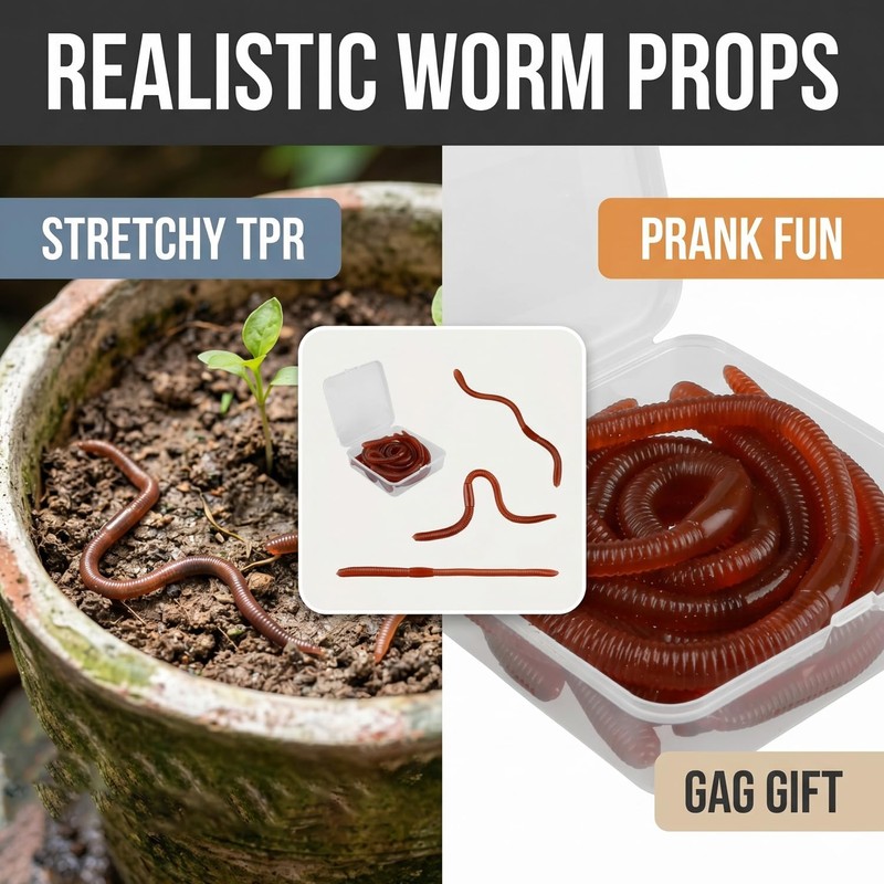 Hopzab 10PCS Realistic Stretchy Earthworm Prank Toys, Novelty Wiggly Worms