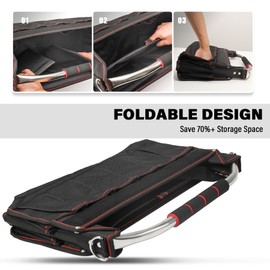 HAUTMEC 18" Foldable Tool Tote, Open Top Tool Bag with Removable Divider & Stiff Frame, 23-Pockets Electrician Tool Bag with Padded Steel Handle, Shoulder Strap & Water-Resistant Hard Base – HT0020